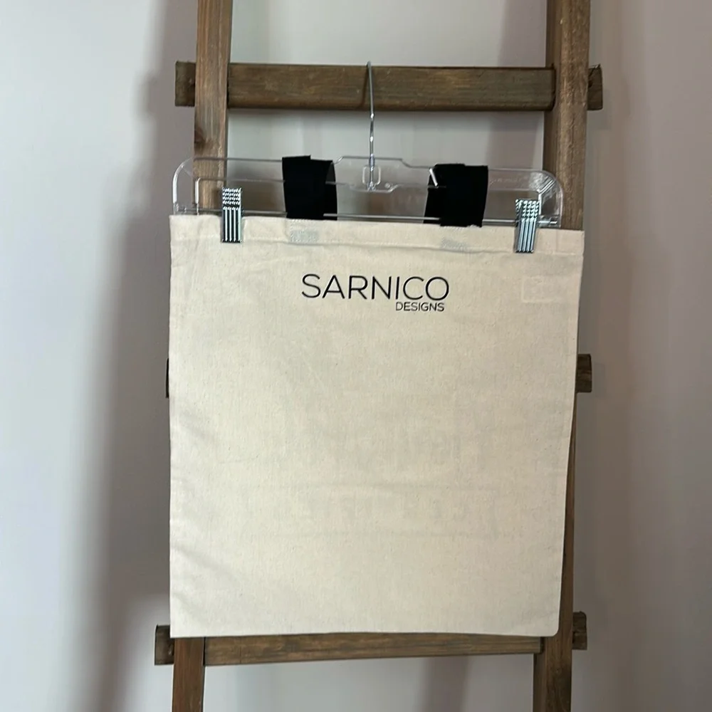 Sarnico Designs Cream Tote Bag with Black Vinyl North Pole Certified Design New